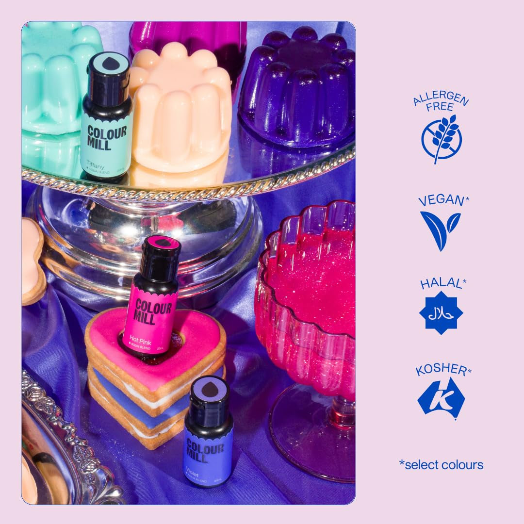 Colour Mill Kickstarter Pack Aqua Blend Water-Based Food Coloring, 20 Milliliters Baby Pink, Black, Chocolate, Forest, Hot Pink, Lime, Orange, Purple, Red, Royal, Sky Blue & Yellow
