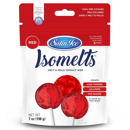 Satin Ice Isomelts for Making Lollipops (Red) (7Oz Pouch) – No Prep Isomalt, Pre-Colored, & Sugar-Free