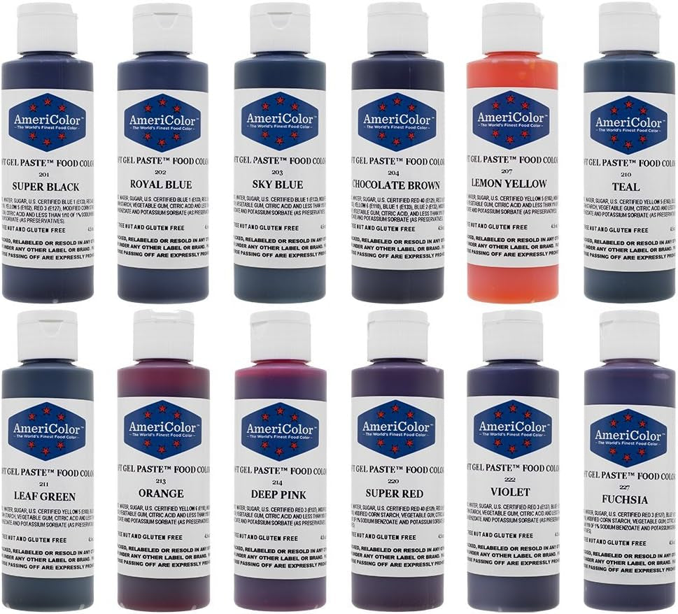 Americolor 12 Color Variety - Kit, Soft Gel Paste Food Coloring, 4.5 Ounce Bottles.