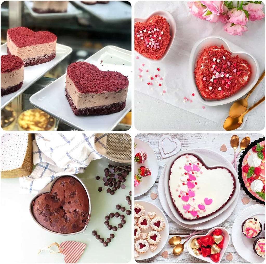 2Pcs 6 Inch Heart Shaped Cake Pan with Removable Bottom, Thicken Aluminum Alloy Baking Mold for Cheesecake, Mousse, Desserts, Home Diy Baking Pan for Anniversary Birthday Party