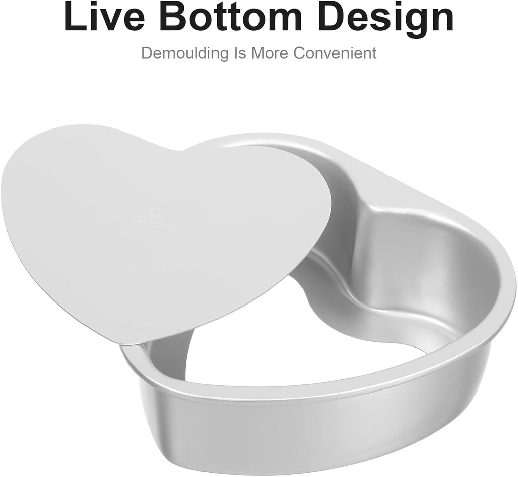 2Pcs 6 Inch Heart Shaped Cake Pan with Removable Bottom, Thicken Aluminum Alloy Baking Mold for Cheesecake, Mousse, Desserts, Home Diy Baking Pan for Anniversary Birthday Party