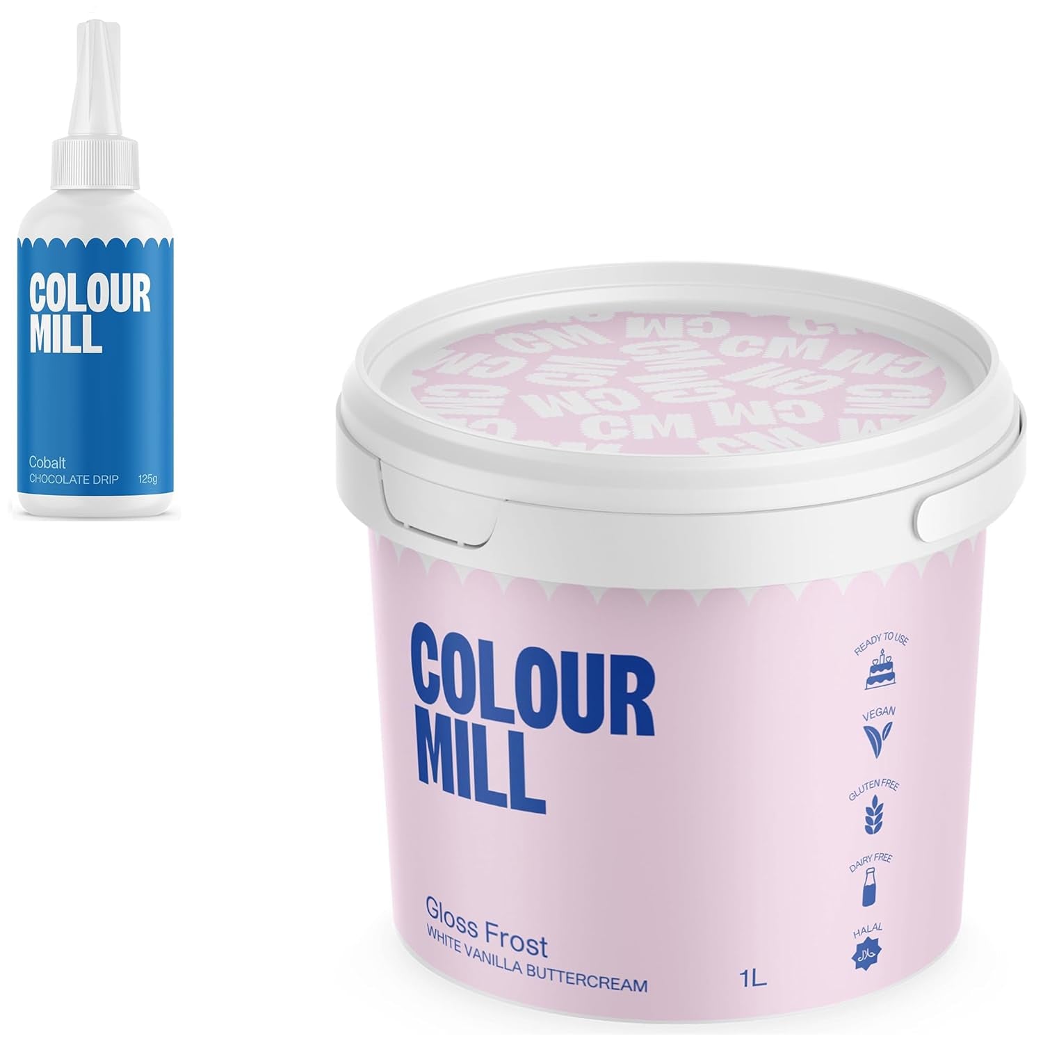 Colour Mill Chocolate Drip Easy-Melt Drizzle for Desserts, 125 Grams Cobalt + Gloss Frost White Buttercream, 1 Liter (2.2LBS)