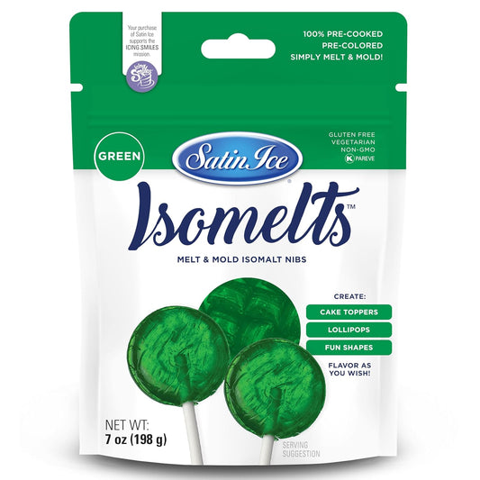 Satin Ice Isomelts for Making Lollipops (Green) (7Oz Pouch) – No Prep Isomalt, Pre-Colored, & Sugar-Free
