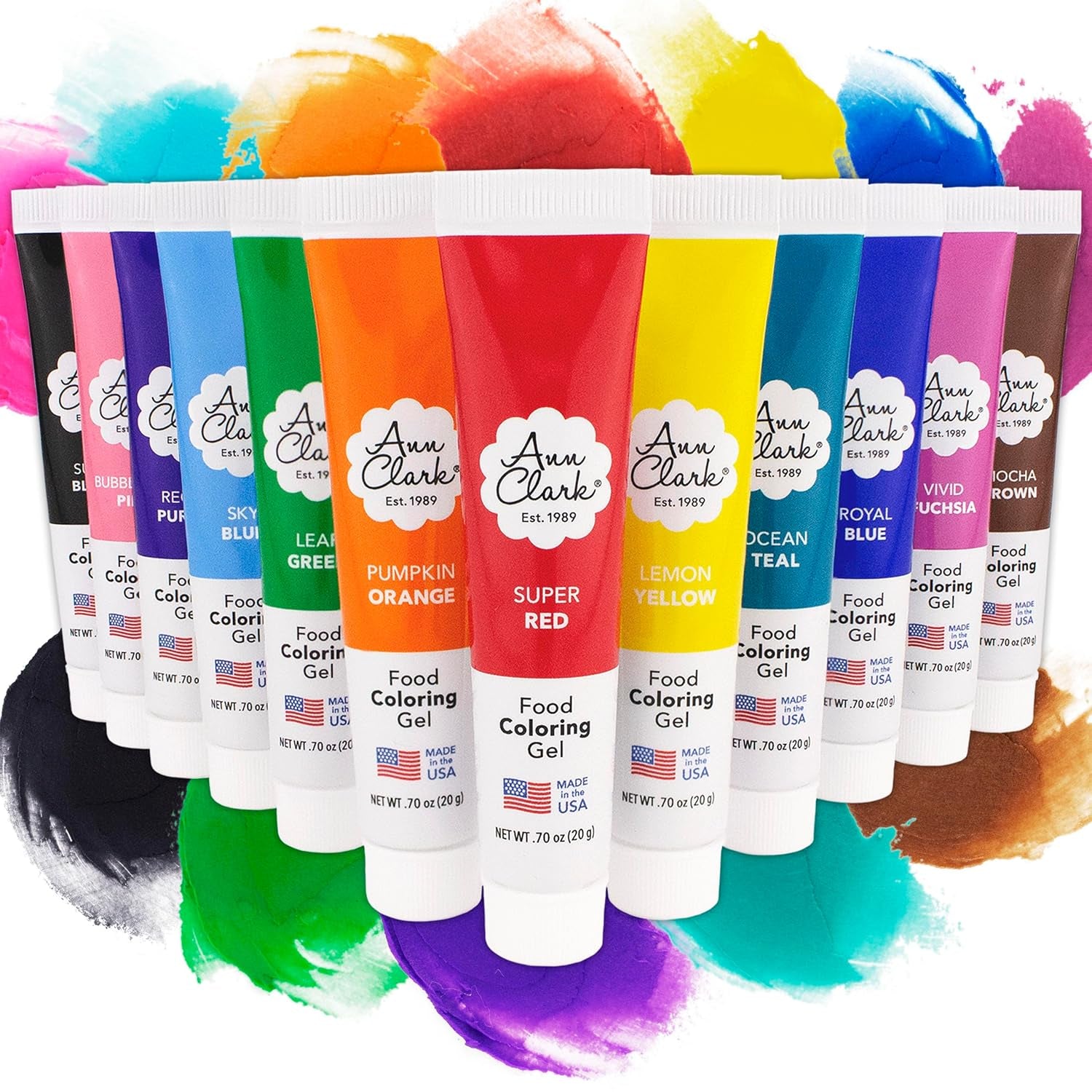 Ann Clark Professional-Grade Gel Food Coloring Made in USA .7 Oz, 12 Colors