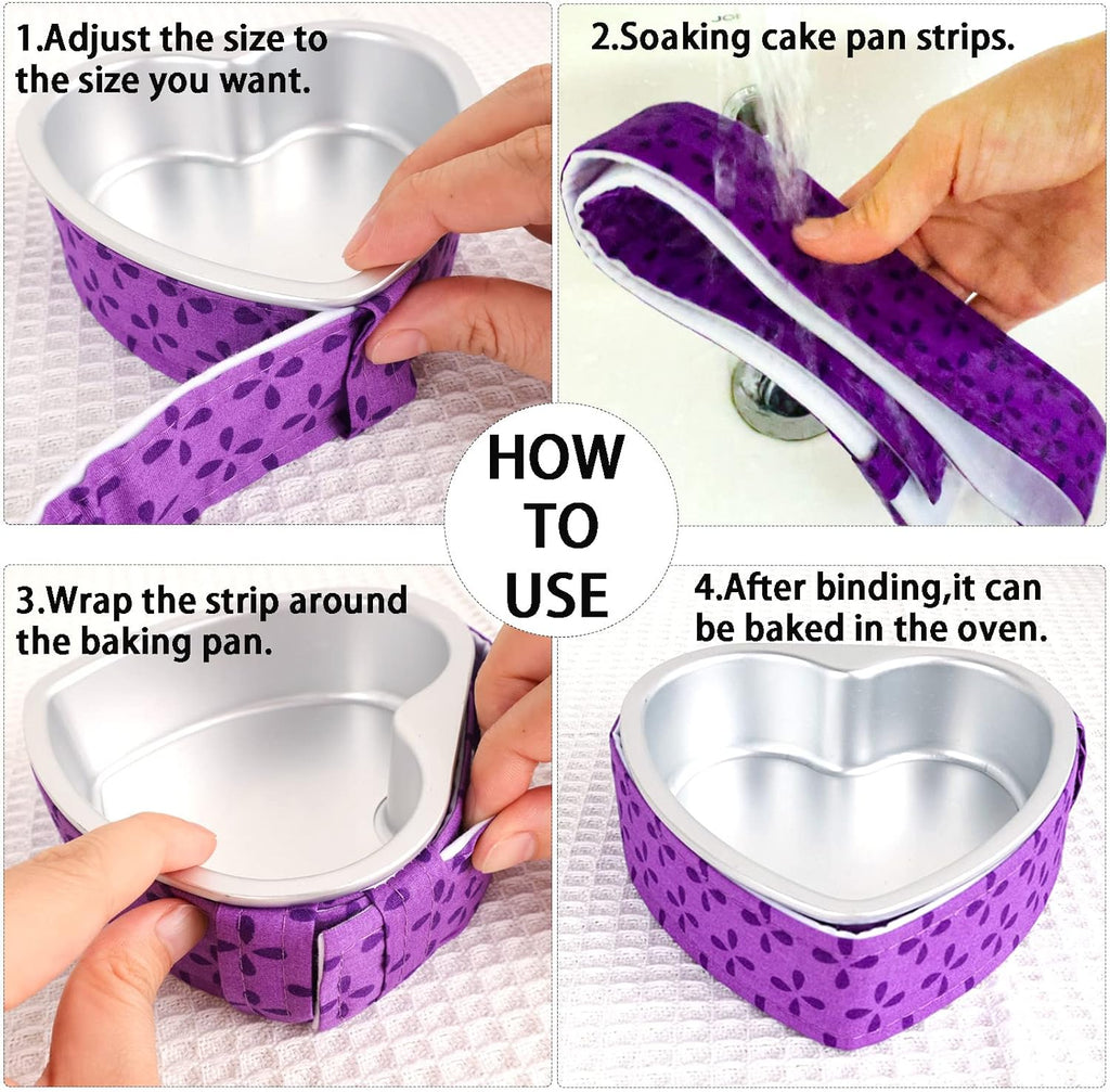 4-Piece Bake Even Strips, Super Absorbent Thick Cake Pan Dampen Strips, Keeps Cakes More Level and Prevents Crowning with Cleaner Edges