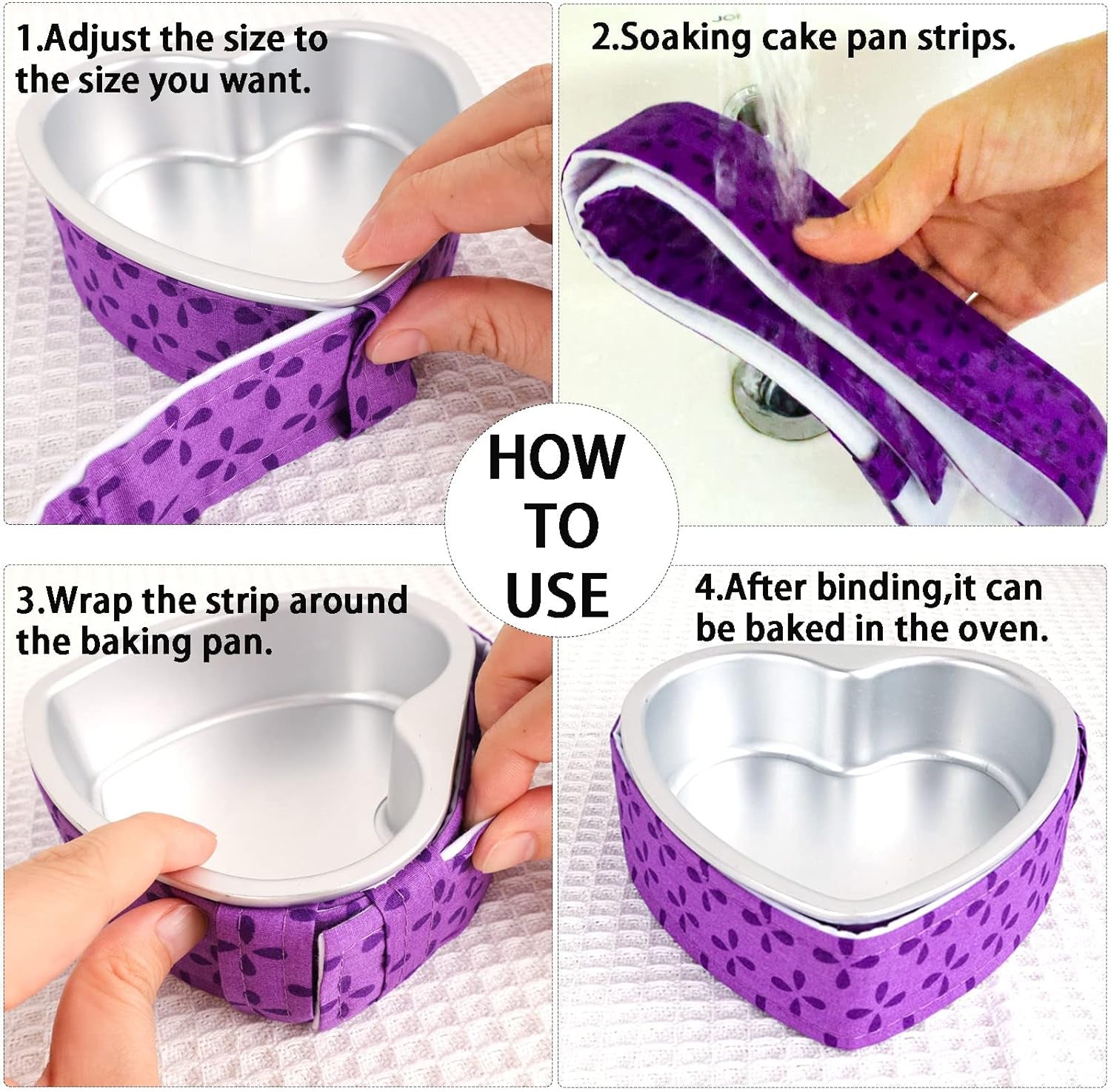 4-Piece Bake Even Strips, Super Absorbent Thick Cake Pan Dampen Strips, Keeps Cakes More Level and Prevents Crowning with Cleaner Edges