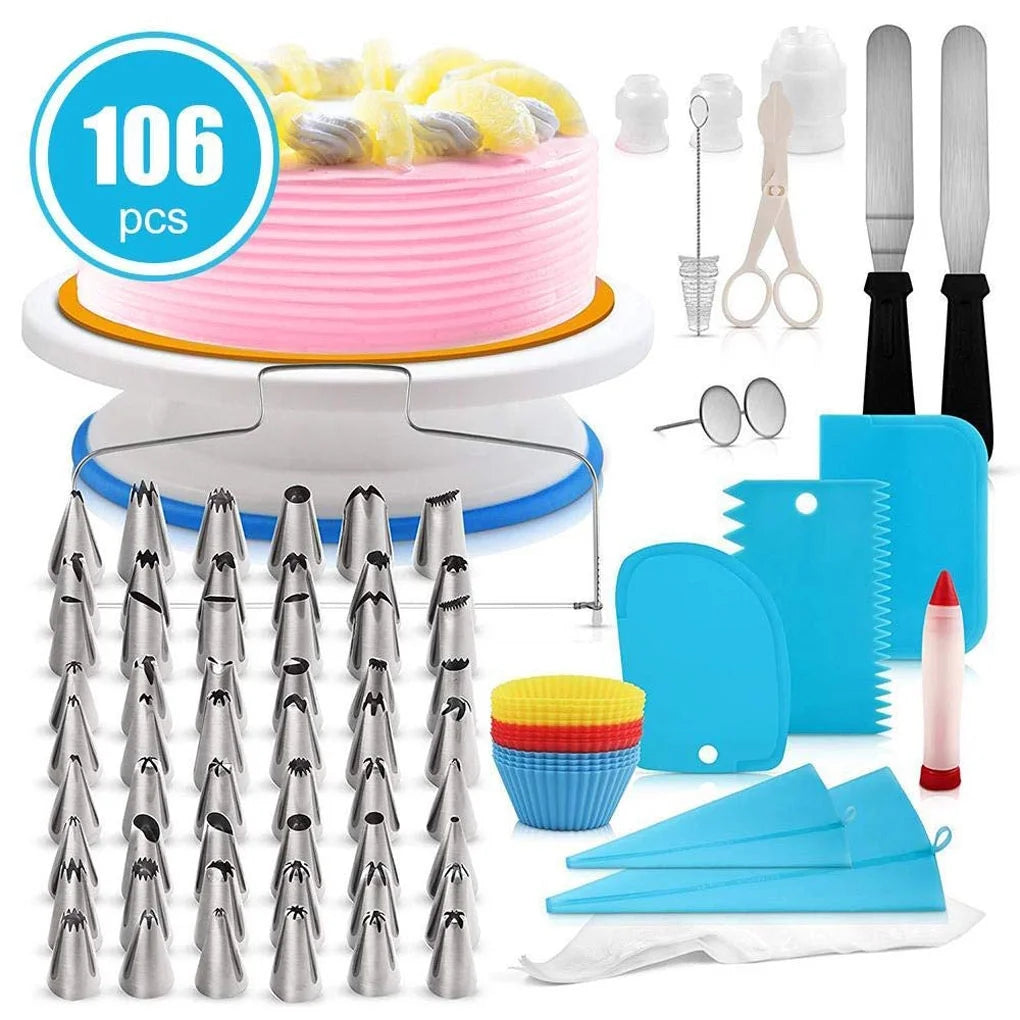 106Pcs Cake Decorating Supplies Pieces Baking Tools Turntable Spatula Stand Set