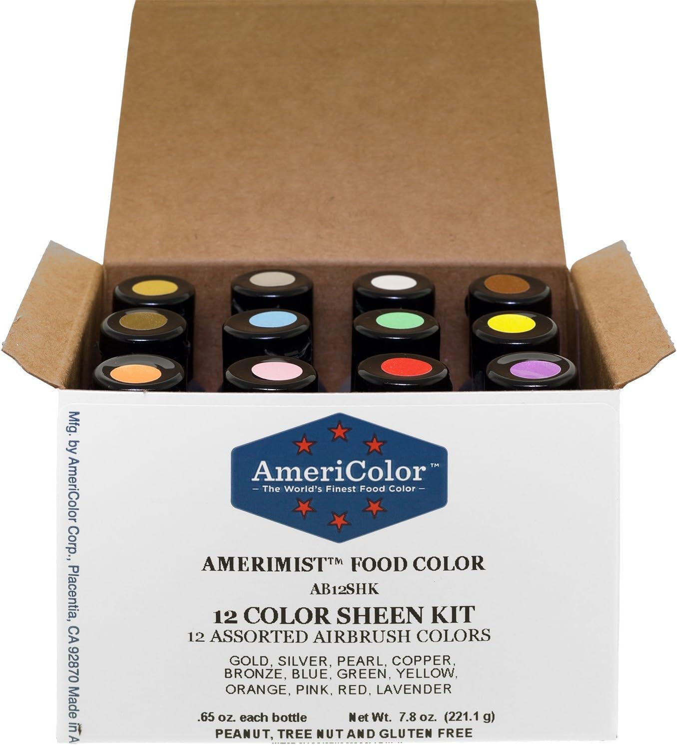 Americolor 12 Color SHEEN - PEARLESCENT Airbrush Color Kit 7.8 Oz. Ounce (0.65 Oz Each Bottle)