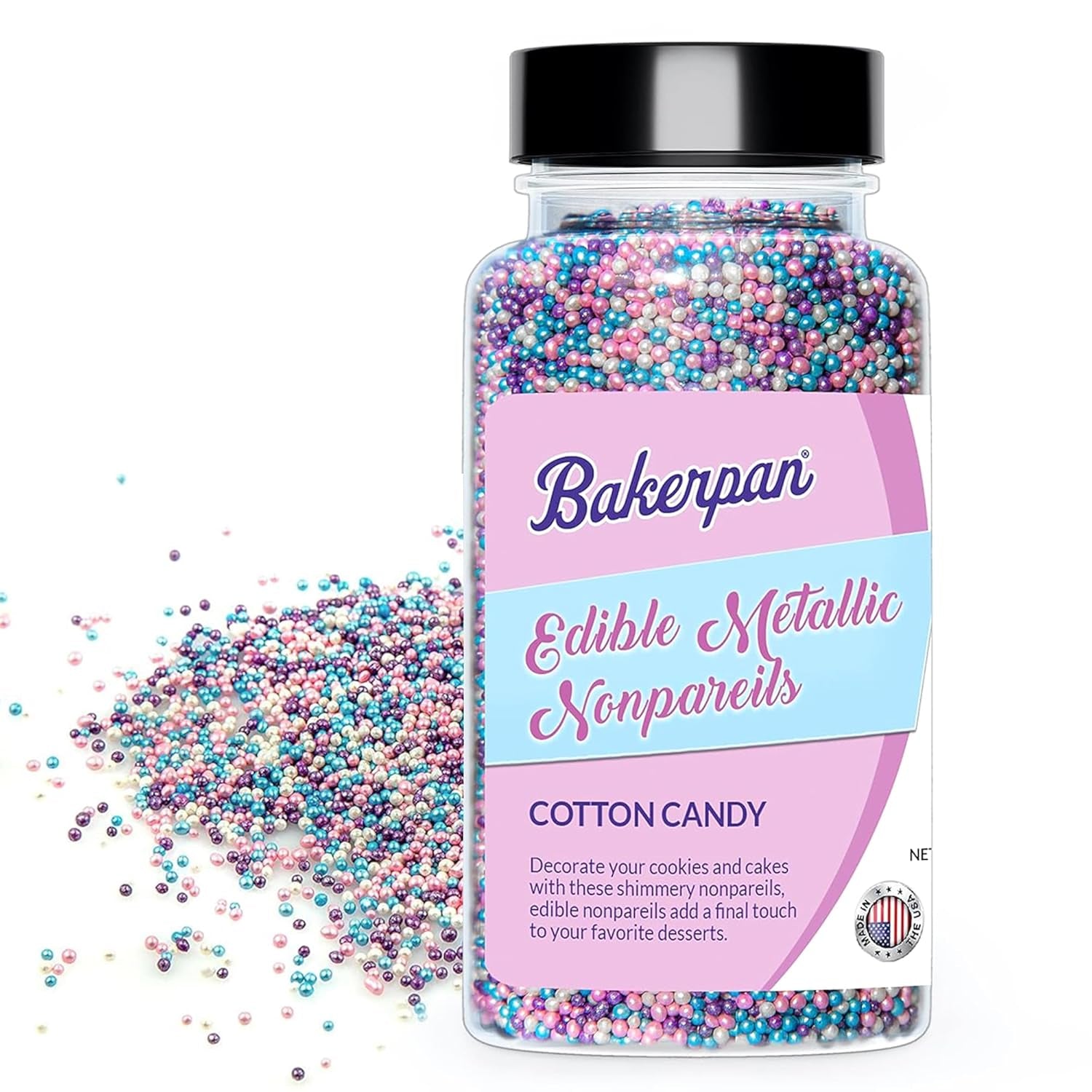 Bakerpan Edible Pastel Colors Nonpareils Sprinkles for Cupcakes, Pastel Sprinkles Edible for Cake Decorating - 5.1 Ounces (Made in USA)