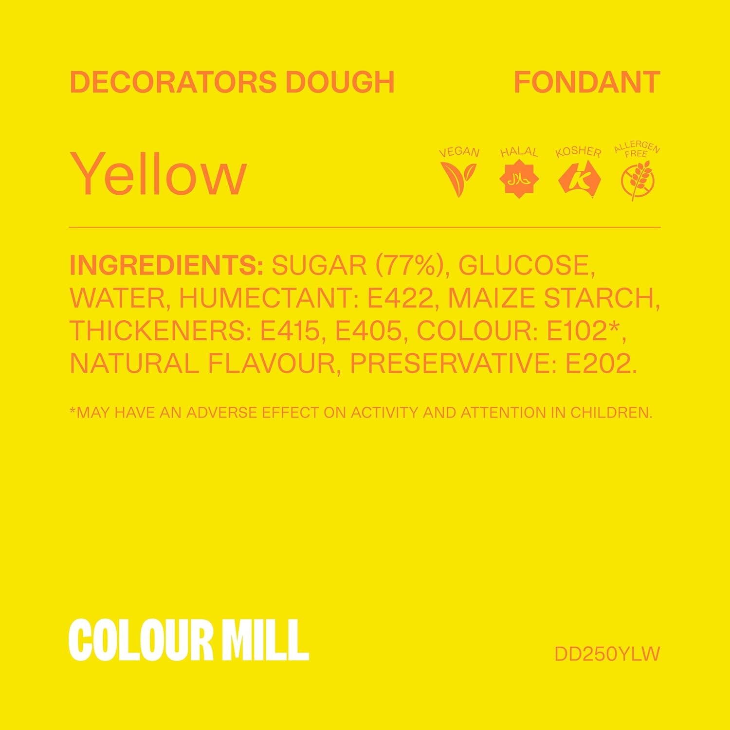 Colour Mill Decorators Dough Edible Cake Covering | Easy-To-Roll, Easy-To-Drape Fondant | Vanilla-Flavored Sugarpaste - 8.8 Ounce Yellow