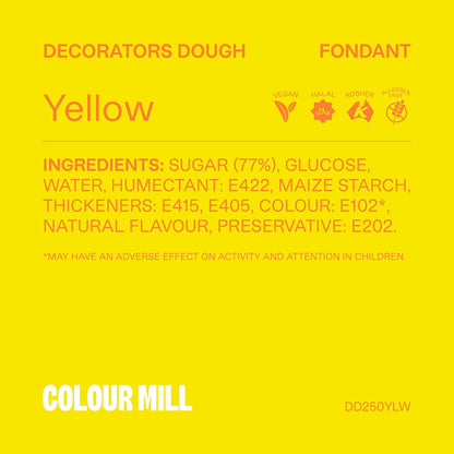 Colour Mill Decorators Dough Edible Cake Covering | Easy-To-Roll, Easy-To-Drape Fondant | Vanilla-Flavored Sugarpaste - 8.8 Ounce Yellow