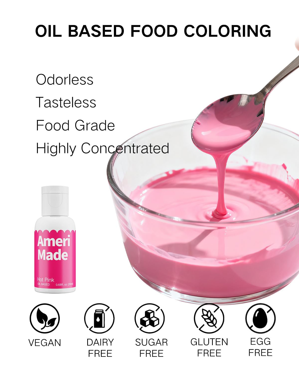 Amerimade 20Ml Large Capacity Oil Based Food Coloring - Flavorless, Vibrant Food Coloring Set for Chocolate, Baking, Fondant, Frosting & Cake Decorating (0.68 Fl.Oz)
