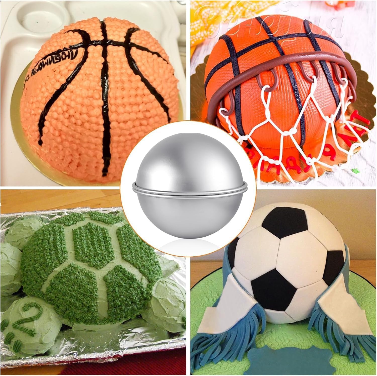2 Pcs Hemisphere Cake Pan, 8 Inch 3D Football Cake Pan, Aluminum Half Ball Cake Mold, Nonstick Baking Pan for Birthday Wedding Anniversary Party