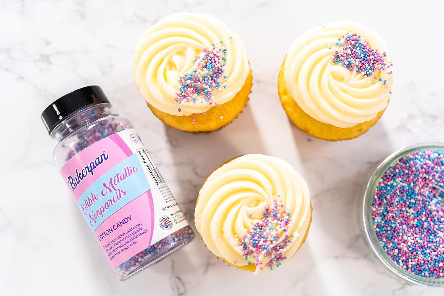 Bakerpan Edible Pastel Colors Nonpareils Sprinkles for Cupcakes, Pastel Sprinkles Edible for Cake Decorating - 5.1 Ounces (Made in USA)