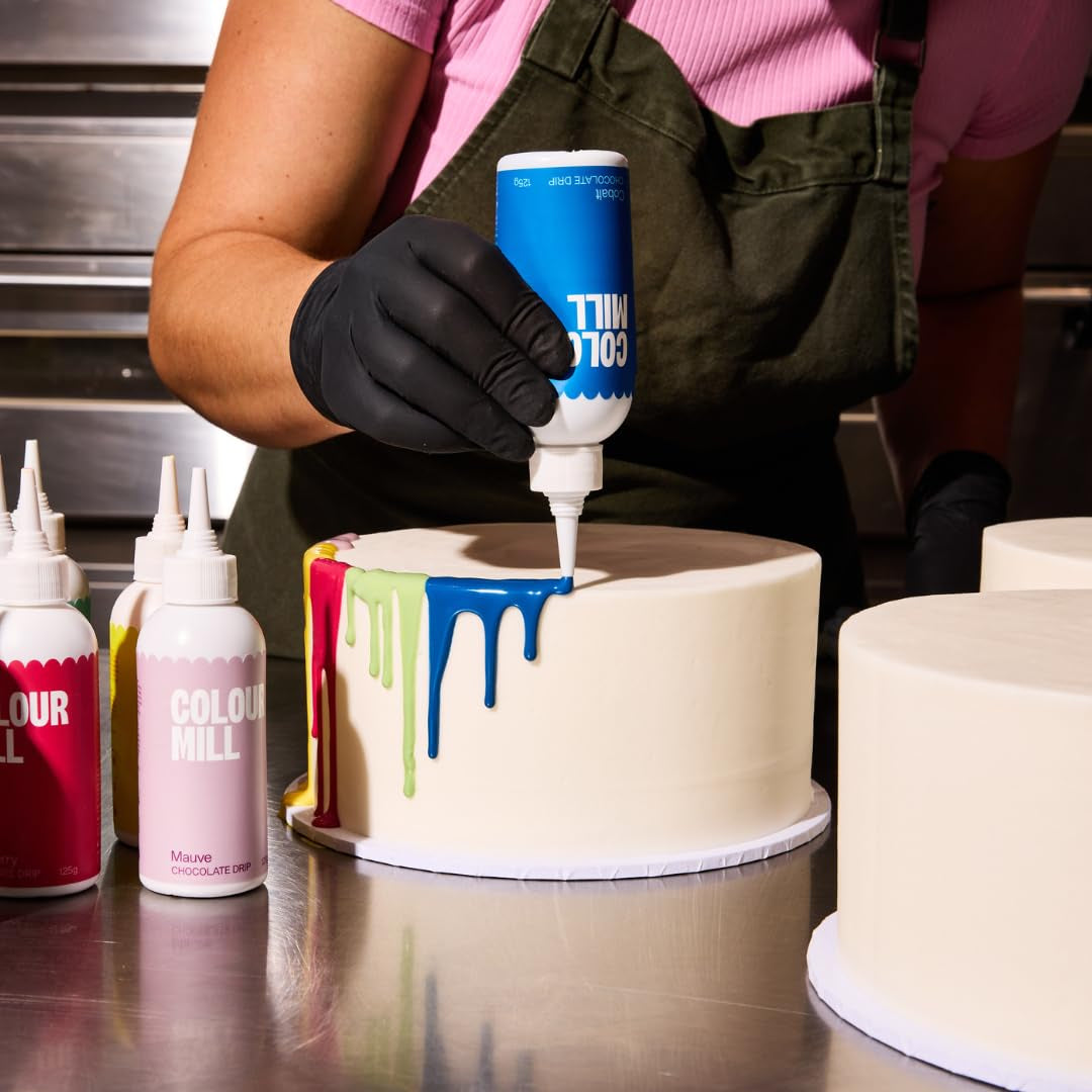 Colour Mill Chocolate Drip Easy-Melt Drizzle for Desserts, 125 Grams Cobalt + Gloss Frost White Buttercream, 1 Liter (2.2LBS)