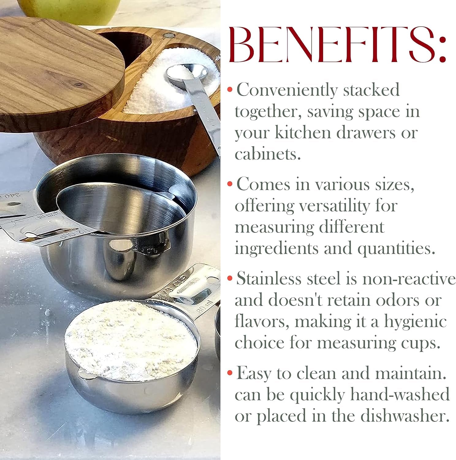 Bellemain One-Piece Stainless Steel Measuring Cups Set of 6 – Nesting Metal Measuring Cups for Kitchen – Dry & Liquid Measurements (ML & OZ), Rust-Resistant, Dishwasher Safe, Ergonomic Design