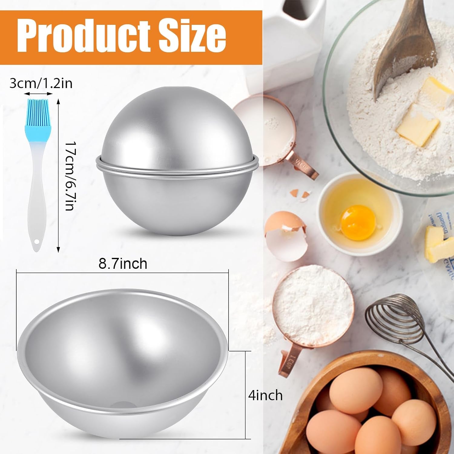 2 Pcs Hemisphere Cake Pan, 8 Inch 3D Football Cake Pan, Aluminum Half Ball Cake Mold, Nonstick Baking Pan for Birthday Wedding Anniversary Party