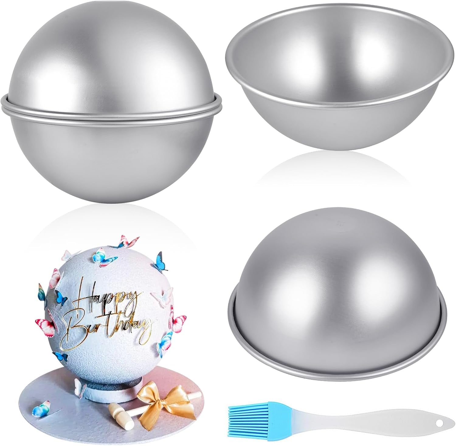 2 Pcs Hemisphere Cake Pan, 8 Inch 3D Football Cake Pan, Aluminum Half Ball Cake Mold, Nonstick Baking Pan for Birthday Wedding Anniversary Party
