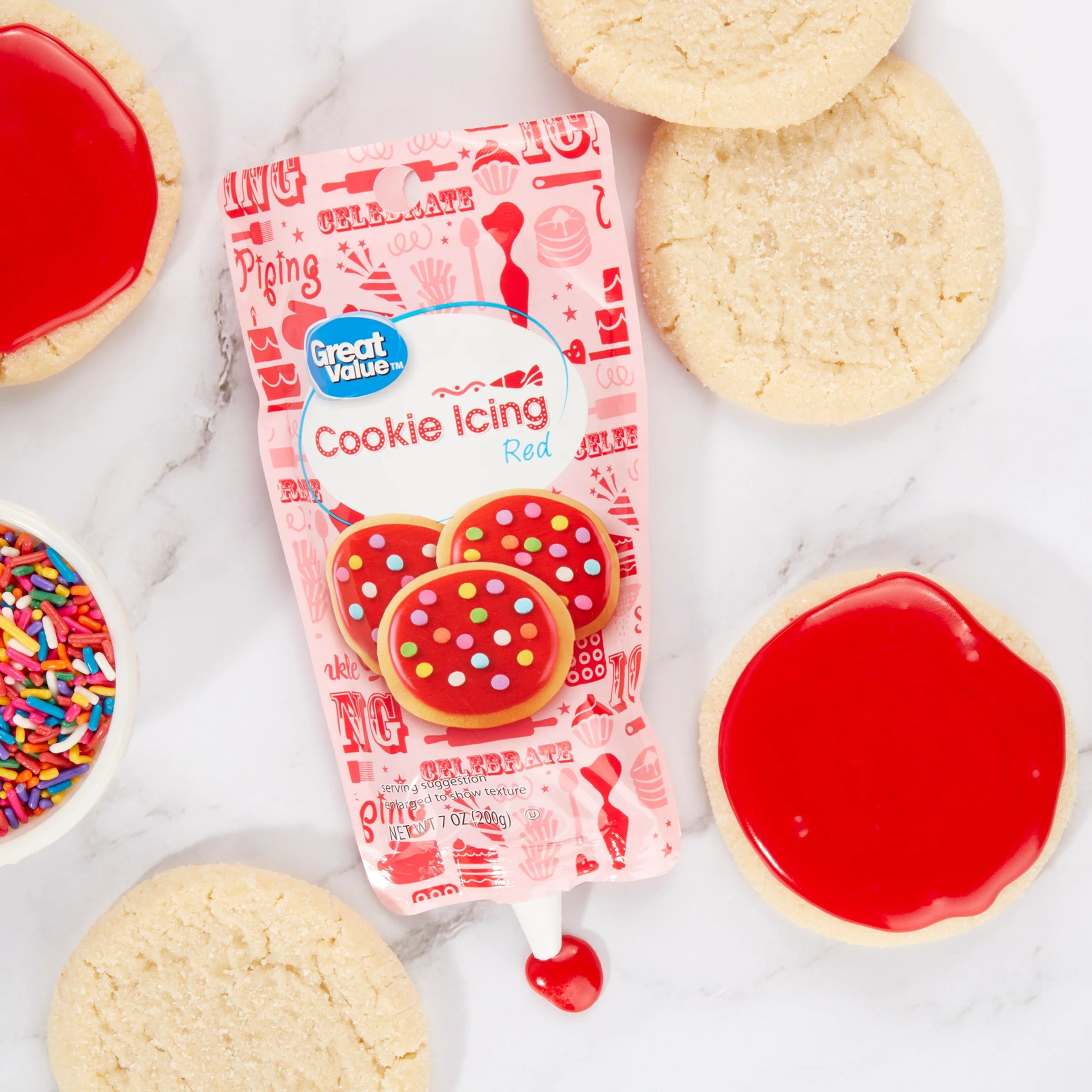 (3 Pack) Great Value Cookie Icing, Red, 7 Oz