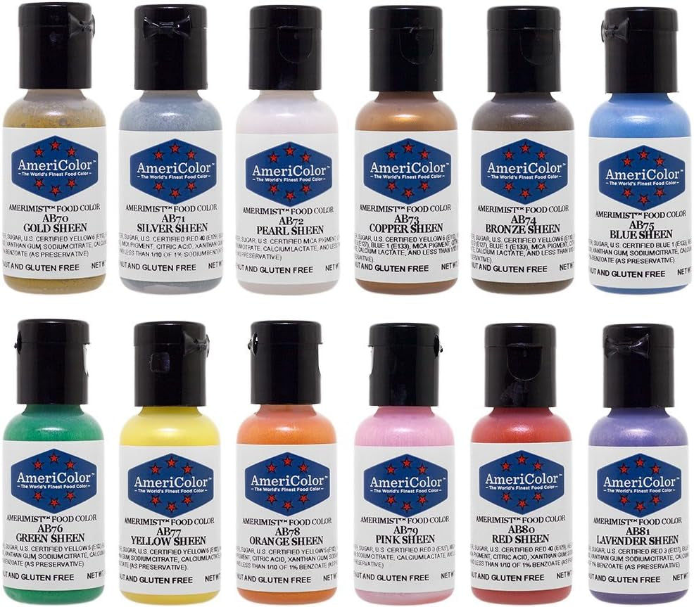 Americolor 12 Color SHEEN - PEARLESCENT Airbrush Color Kit 7.8 Oz. Ounce (0.65 Oz Each Bottle)