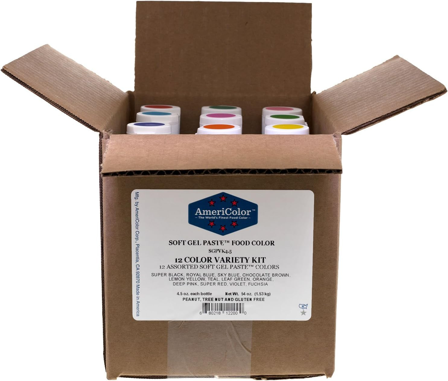 Americolor 12 Color Variety - Kit, Soft Gel Paste Food Coloring, 4.5 Ounce Bottles.
